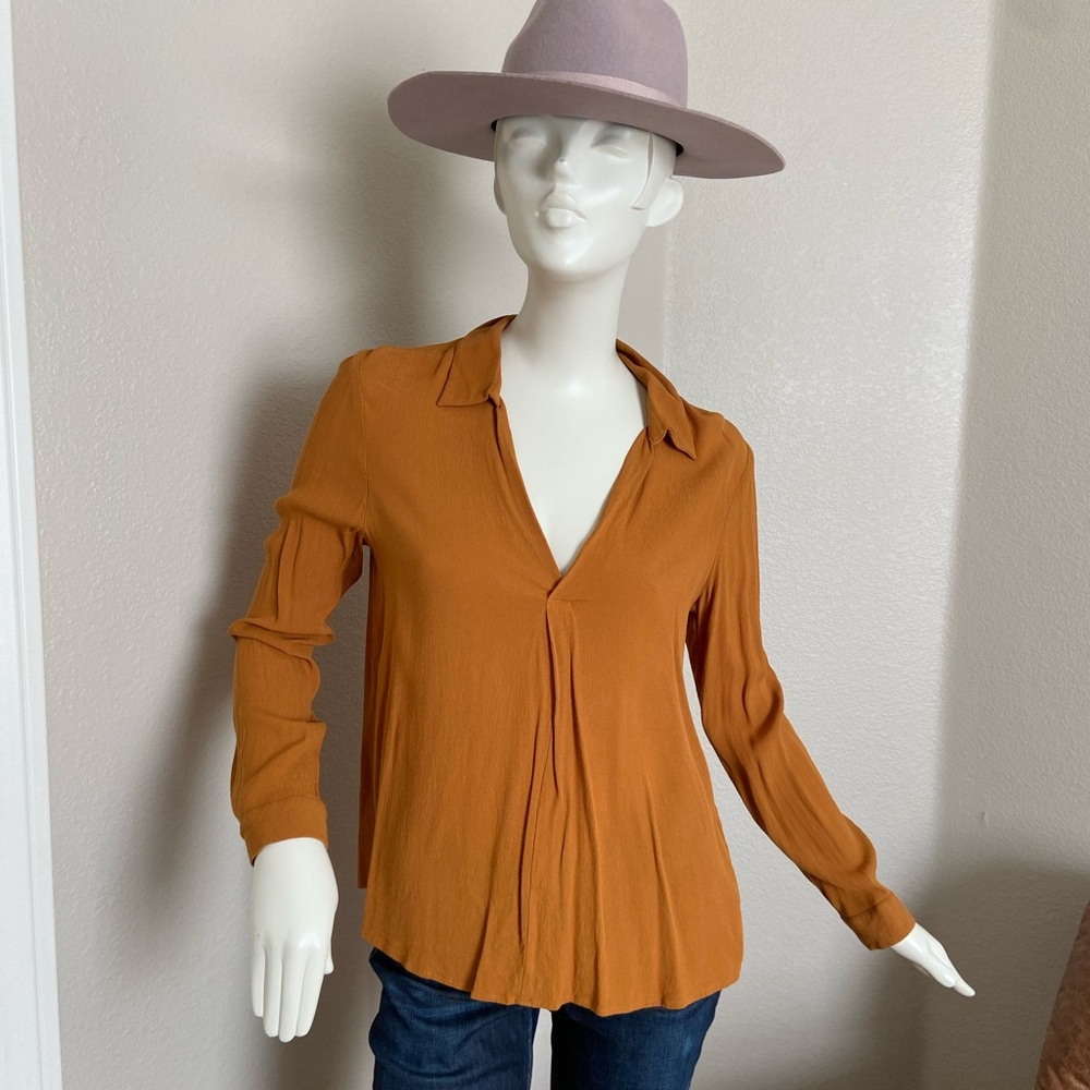 Forever 21 Rust Brown Long Sleeve Blouse Sz L